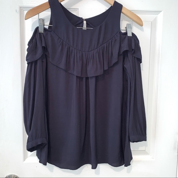 Anthropologie Maeve Navy off the shoulder top 2 - Picture 4 of 12